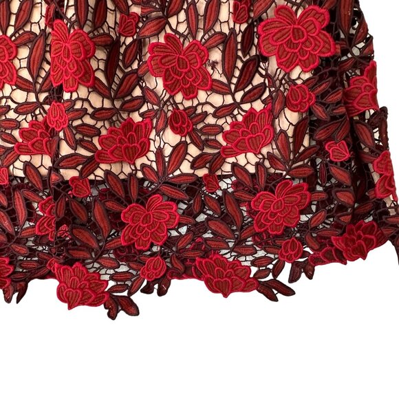 Dress The Population Lily Floral Lace Dress Midi Red & Nude Sz M NWT - Picture 15 of 16